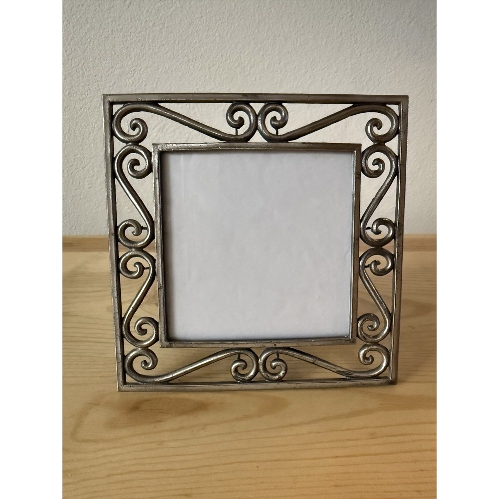 VTG Pewter Tone PICTURE‎ FRAME Ornate French Look Swirls Maximalist Whimsy 5.25"